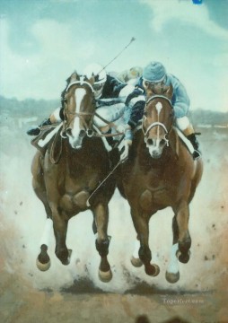 horse cats Painting - horse race